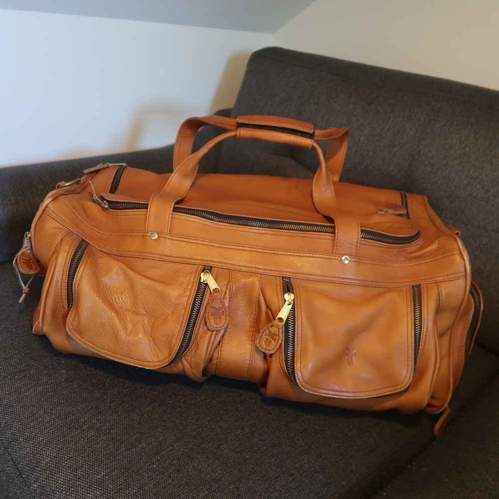 Frye Tan Leather Travel Duffel Bag
